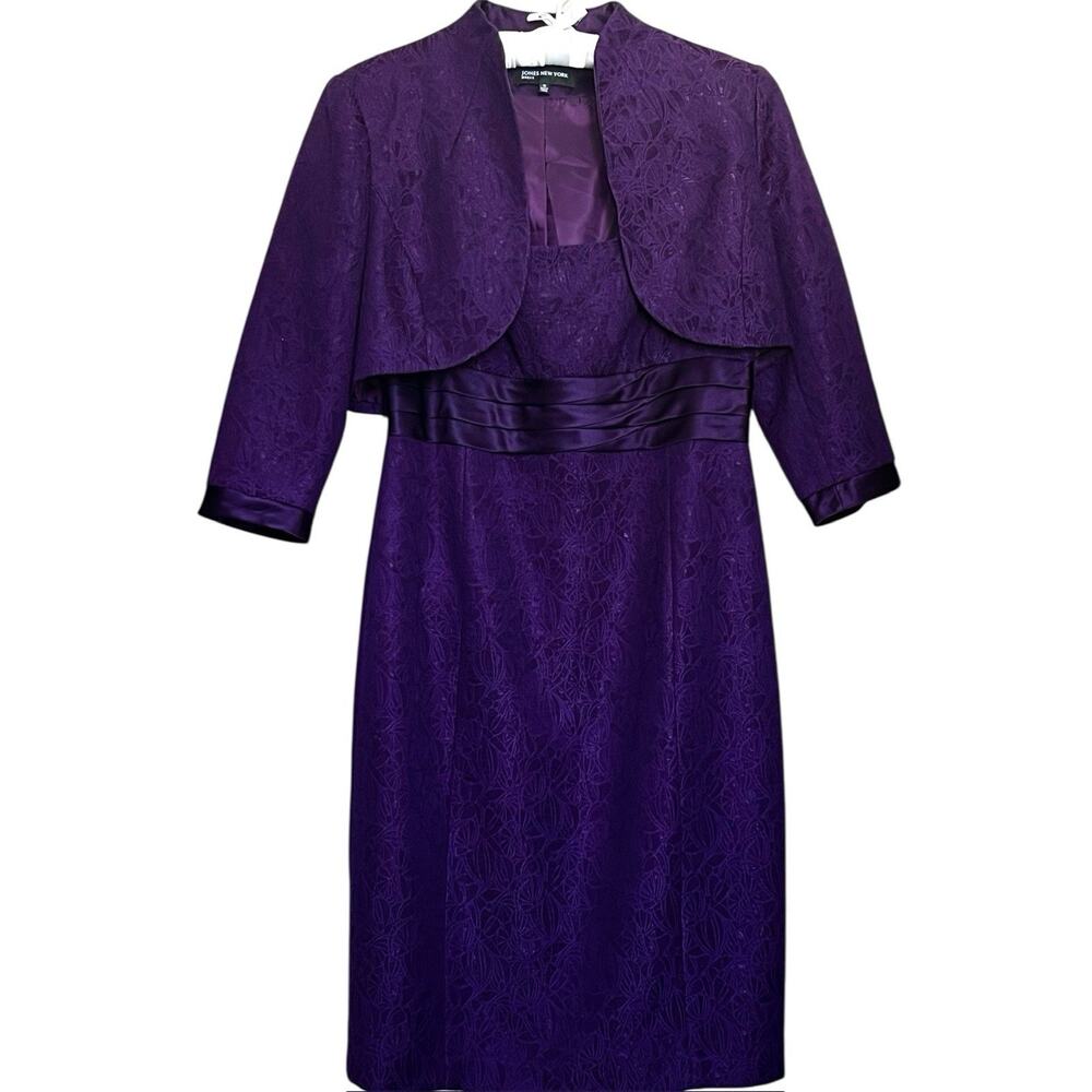 JONES NEW YORK PURPLE DRESS JACKET SUIT SET 2 PIECE METALLIC PARTY CAREER SZ 10